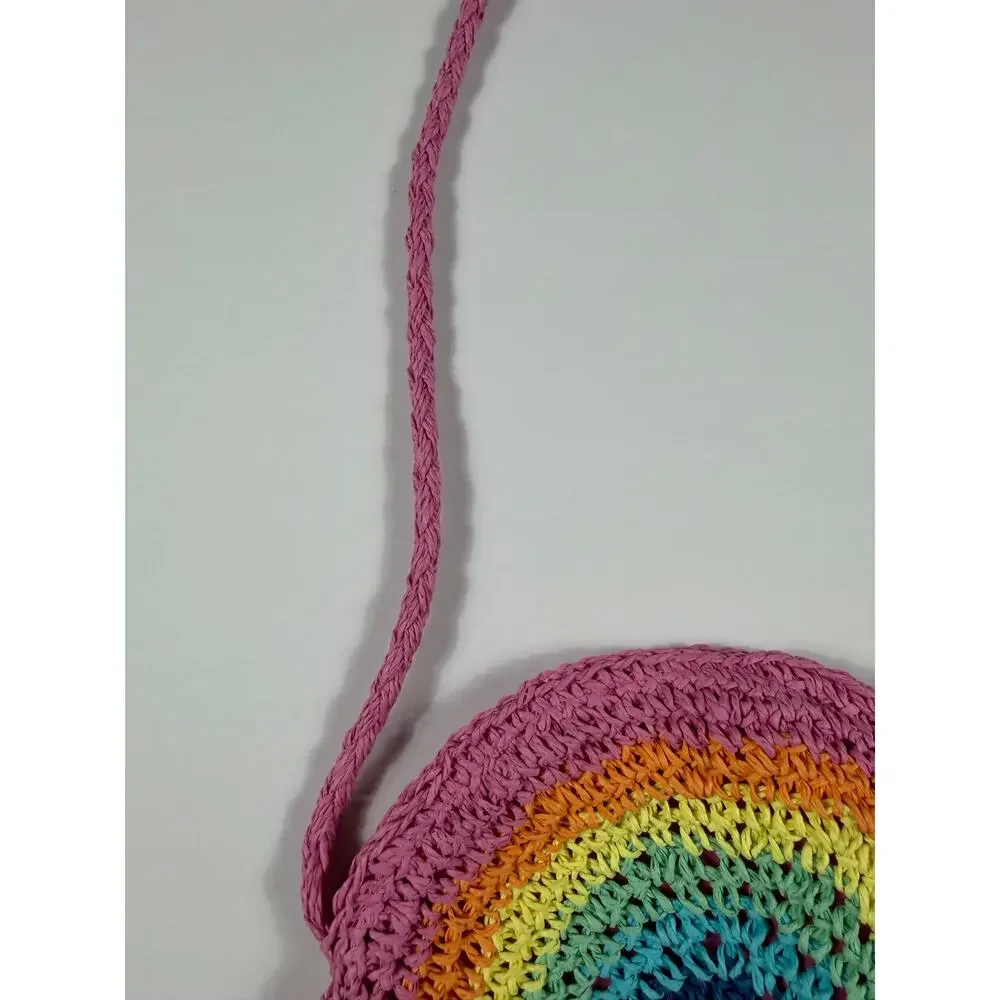 Capelli New York Rainbow Crochet Crossbody Purse Pink Pom Pom Kids